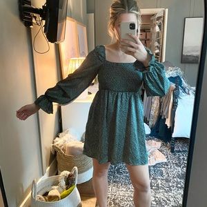 Missguided Green Milkmaid Smocked Print Mini Dress